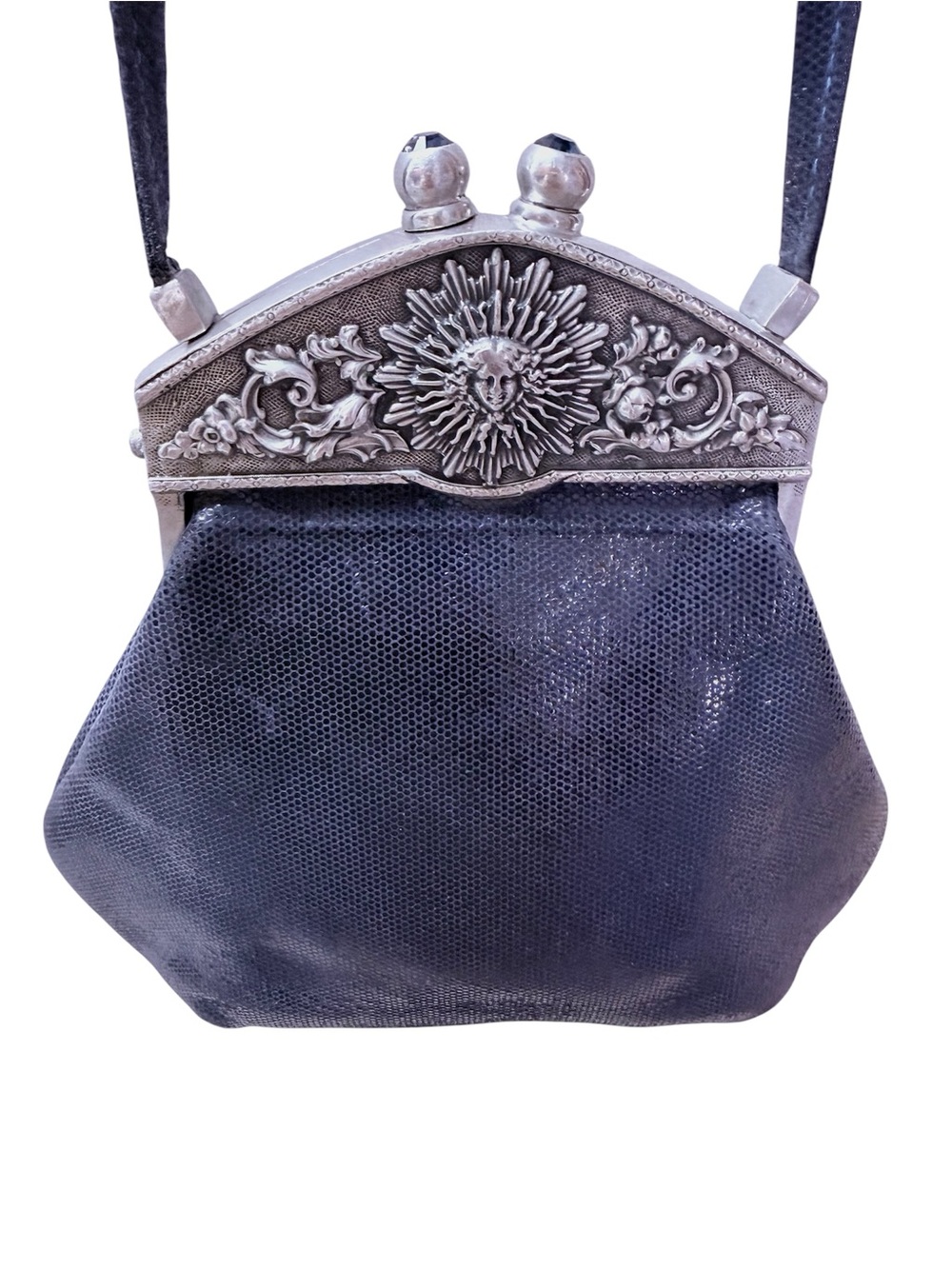 Moulin Rouge by James Culver Navy leather pewter jeweled crossbody shoulder blue - Picture 2 of 16